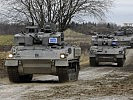 Zur Verstärkung nähern sich Panzerfahrzeuge der EU-Truppe dem Camp. (Bild öffnet sich in einem neuen Fenster)