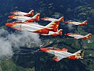 Die sieben Maschinen der Patrulla Aguila-Staffel im steirischen Luftraum. (Bild öffnet sich in einem neuen Fenster)