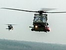 Ein NH90 im Landeanflug - dahinter ein "Black Hawk". (Bild öffnet sich in einem neuen Fenster)