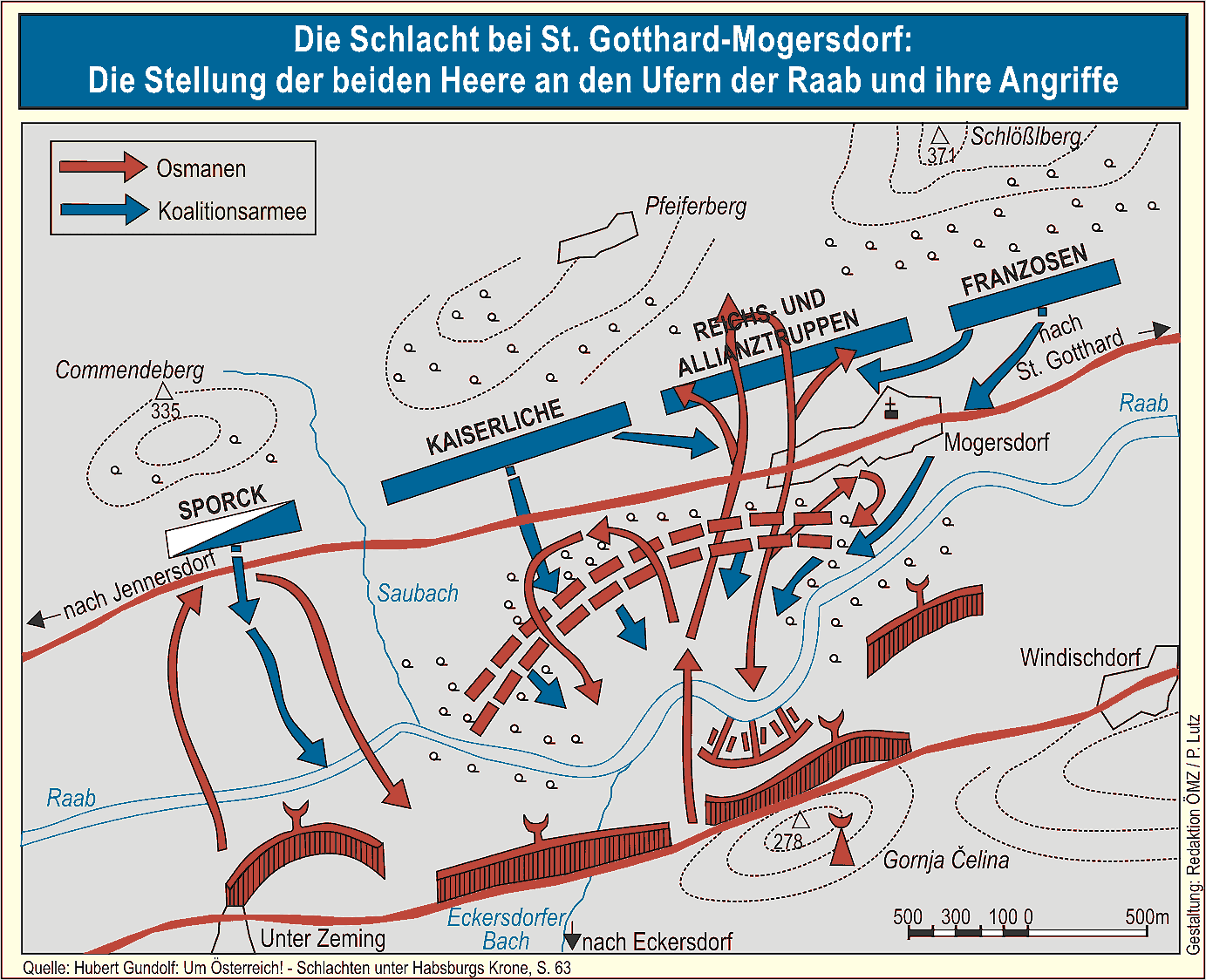 Die Schlacht bei St. Gotthard-Mogersdorf.
(Zum Vergrößern anklicken !)
