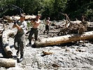 Soldaten tragen Baumstämme aus einem Bach. (Bild öffnet sich in einem neuen Fenster)