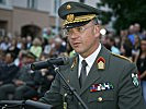 Der steirische Militärkommandant, Oberst Heinz Zöllner, bei seiner Rede. (Bild öffnet sich in einem neuen Fenster)