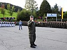 Unter der Leitung von Vizeleutnant Konrad Waldner sangen Soldaten und Zuseher gemeinsam das Lied der Tiroler Hochgebirgssoldaten "Heraus ihr Bergkameraden".