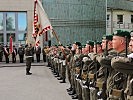 Die Fahnenabordnungen, die Militärmusik Salzburg und ein Ehrenzug waren zum militärischen Festakt anlässlich des Traditionstages Militärkommando Salzburg angetreten.