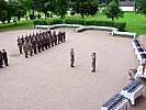 Die Soldaten der 1. Jägerkompanie des Jägerbataillons 8 angetreten zum militärischen Festakt.