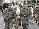 Gebirgssoldaten mit ihren Haflingern in der Innsbrucker Innenstadt.
