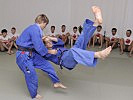 Die beiden Judoprofis zeigten Wurftechniken vor.