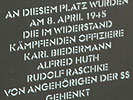 Am Floridsdorfer Spitz in Wien wird an Major Biedermann, Hauptmann Huth und Oberleutnant Raschke erinnert.