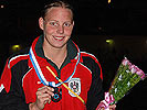Die Schwimmerin Birgit Koschischek holt Platz 3 im 100-Meter-Kraulen.