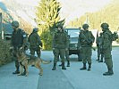 Die Militärpolizei setzt Hunde ein.