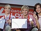 V.l.: Die Nominierten Violetta Oblinger-Peters und Ludwig Paischer sorgten in Peking für Medaillen (hier mit Schwimmerin Mirna Jukic).