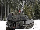 Ein österreichisches M109 A5OE-Geschütz in Feuerstellung.