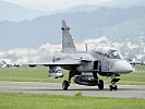 Ein Saab Gripen aus schwedischer Produktion, in Diensten Ungarns. (Bild öffnet sich in einem neuen Fenster)
