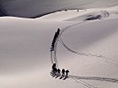 Spuren im Schnee - Die Teams sind auf dem Weg. (Bild öffnet sich in einem neuen Fenster)