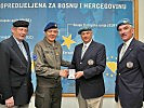 V.l.: Mittermaier, Bair, Greindl und Egger im EUFOR-Hauptquartier. (Bild öffnet sich in einem neuen Fenster)