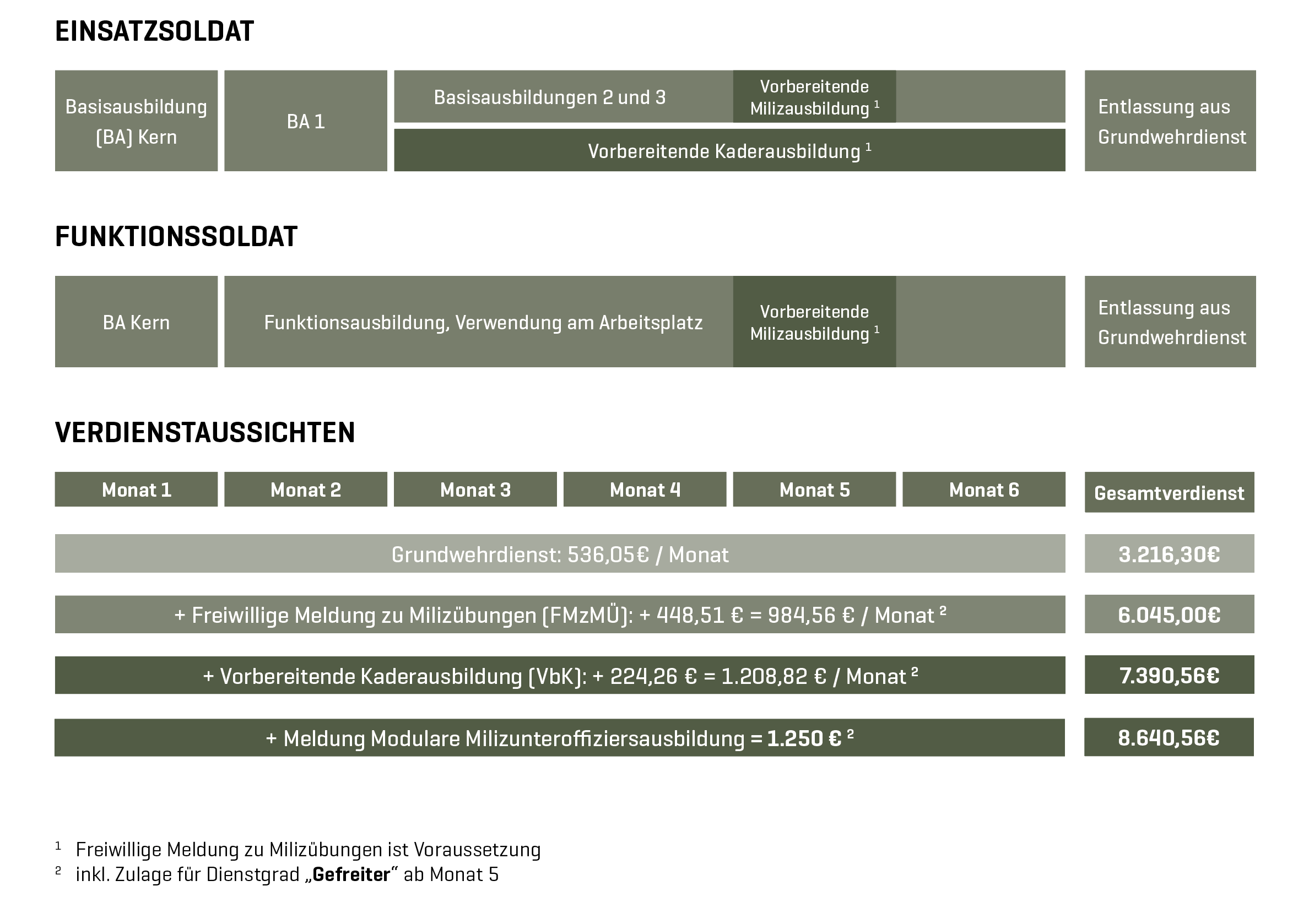 Grafische Übersicht: Laufbahnen und Verdienstaussichten