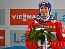 Weltmeister Stefan Kraft bei der "Flower Ceremony" in Lahti.