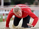 Sarah Hjalager bei ihrem Lauf auf der Hindernisbahn.