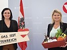 Die Ministerinnen Tanner (r.) und Köstinger setzen bei der Verpflegung von Soldatinnen und Soldaten auf regionale und klimagerechte Lebensmittel.